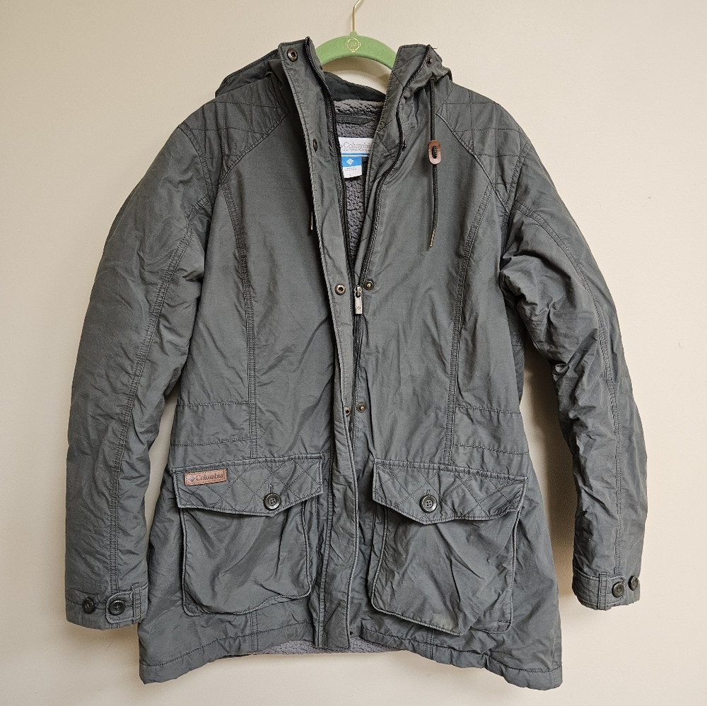 Columbia L Winter Jacket Olive Green Hip Length Sturdy Warm Coat